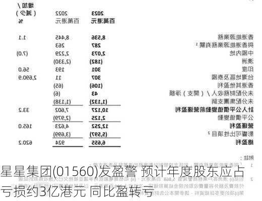 星星集团(01560)发盈警 预计年度股东应占亏损约3亿港元 同比盈转亏