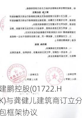 建鹏控股(01722.HK)与龚健儿建筑商订立分包框架协议
