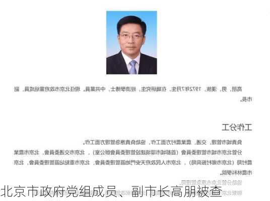 北京市政府党组成员、副市长高朋被查