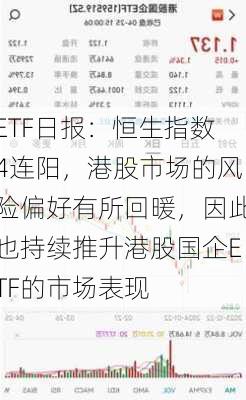 ETF日报：恒生指数4连阳，港股市场的风险偏好有所回暖，因此也持续推升港股国企ETF的市场表现